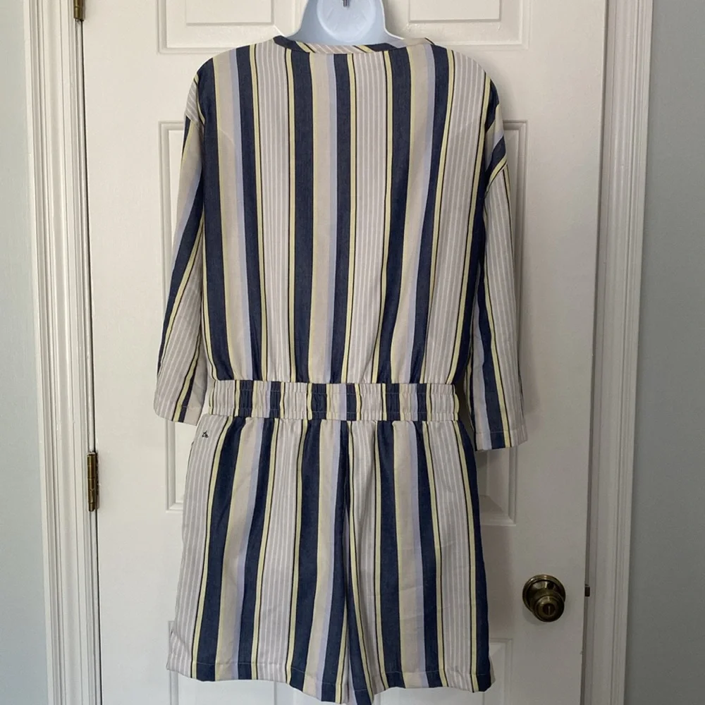 Travis Mathew Lucky Loo Twill Tie Waist Romper Striped - M - Picture 3 of 14